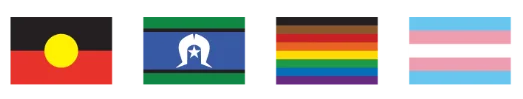 Aboriginal, Torres Strait Islander, rainbow and inclusion flags